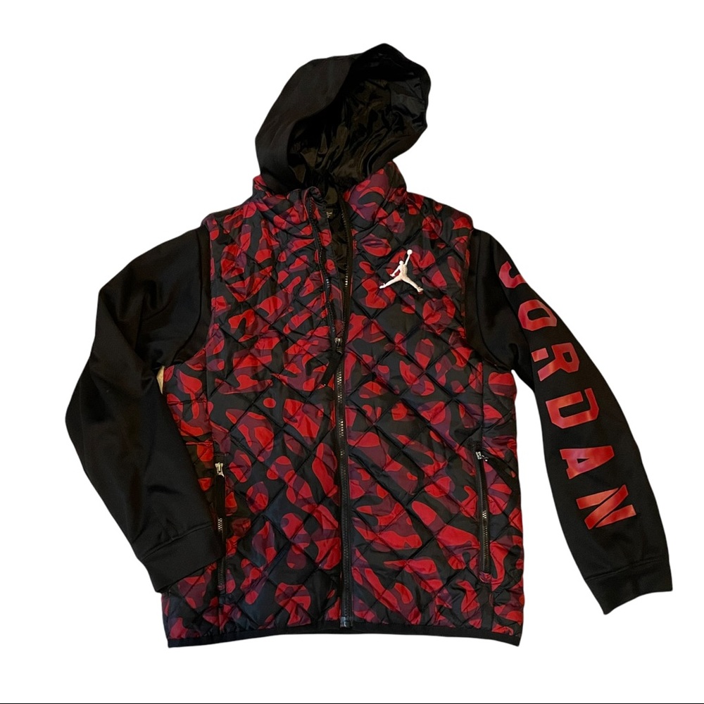 Nike Air Jordan Vest Puffer Jacket Red Black Winter Coat Boys Youth Size 10 - 12